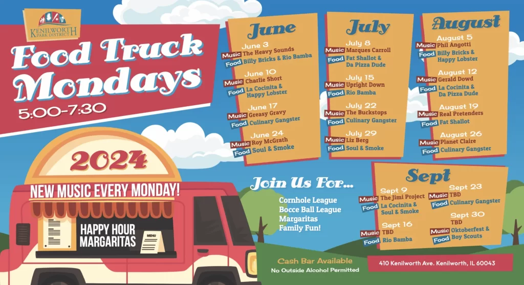 food truck mondays list of events with illustrated food truck